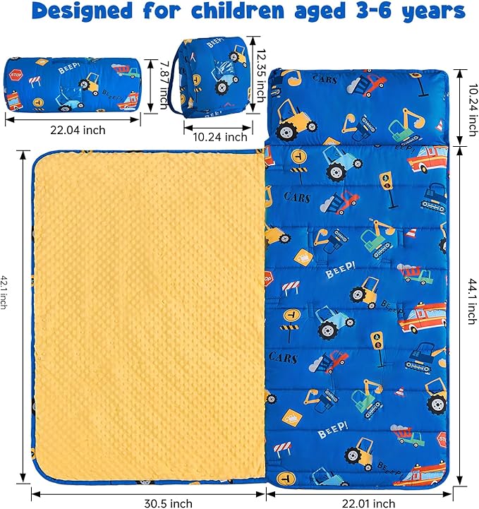 DJY Toddler Nap Mat,Kid Slumber Bag with Removable Pillow & Minky Blanket,Soft Sleeping Mat Perfect for Daycare,Preschool,Kindergarten,Travel