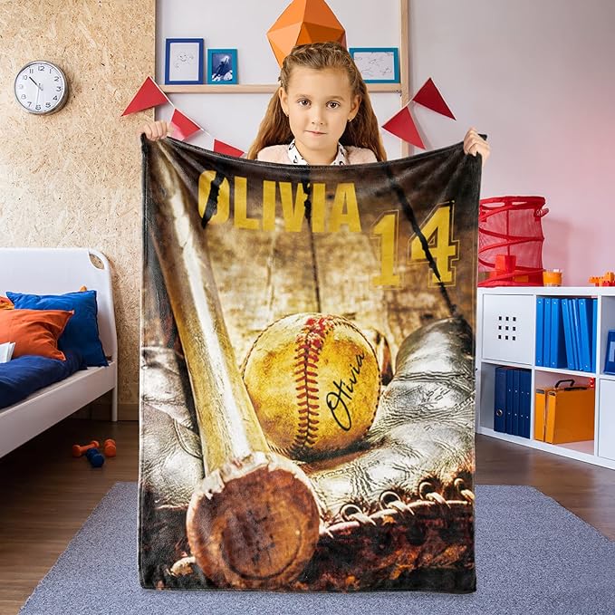 Personalized Baby Baseball Blanket: Custom Bedding for Kids Soft Ball Throw Blankets - Perfect Newborn Gift Infant Swaddling Blanket with Name 30x40inch