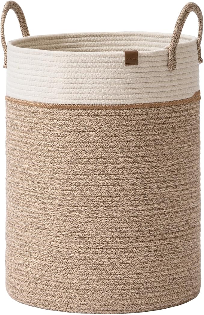 LA JOLIE MUSE Woven Rope Storage Baskets - Tall Cotton Laundry Basket, Kids Toy & Nursery Clothes Hamper - XL