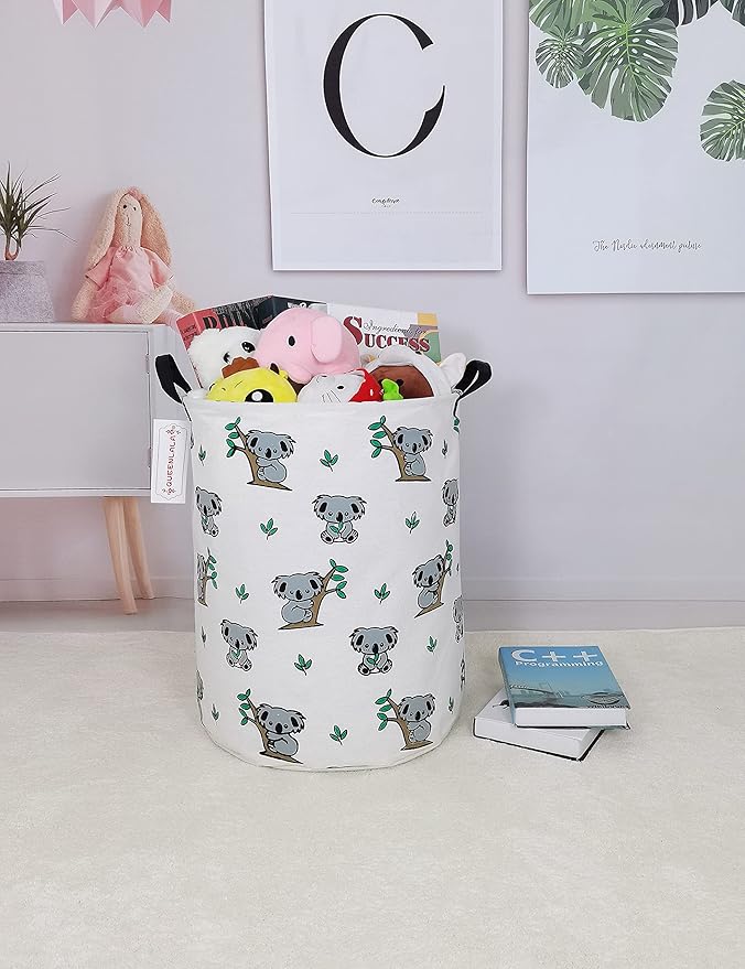 QUEENLALA Large Storage Basket,Laundry Hamper/Bathroom/Home Decor/Collapsible Round Storage Bin,Boys and Girls Hamper/Boxes/Clothing(Round-Koala)