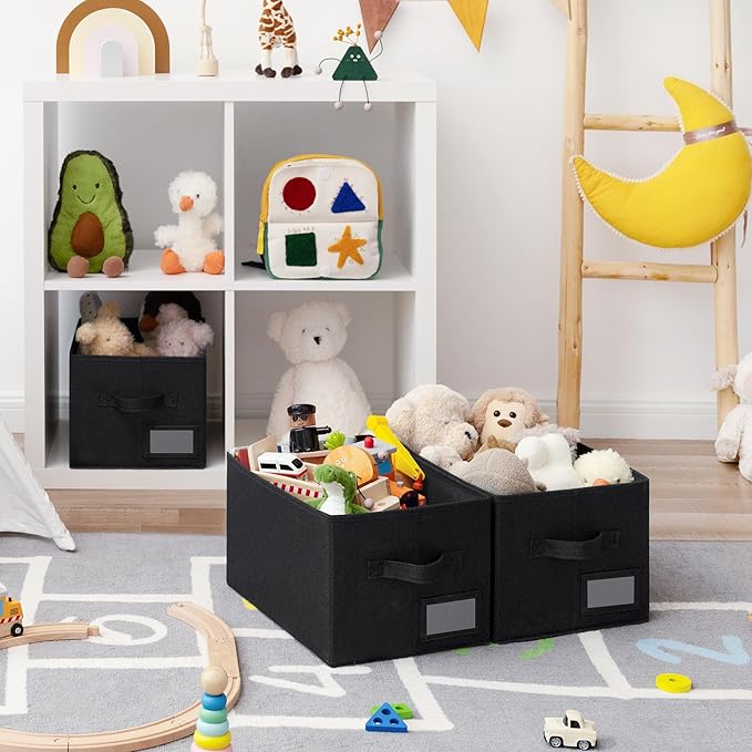 GRANNY SAYS Shelf Storage Bins, Fabric Storage Baskets for Closet and Clothes, Collapsible Storage Boxes with Handles, Decorative Storage Containers for Bedroom, Black, Large, 3-Pack