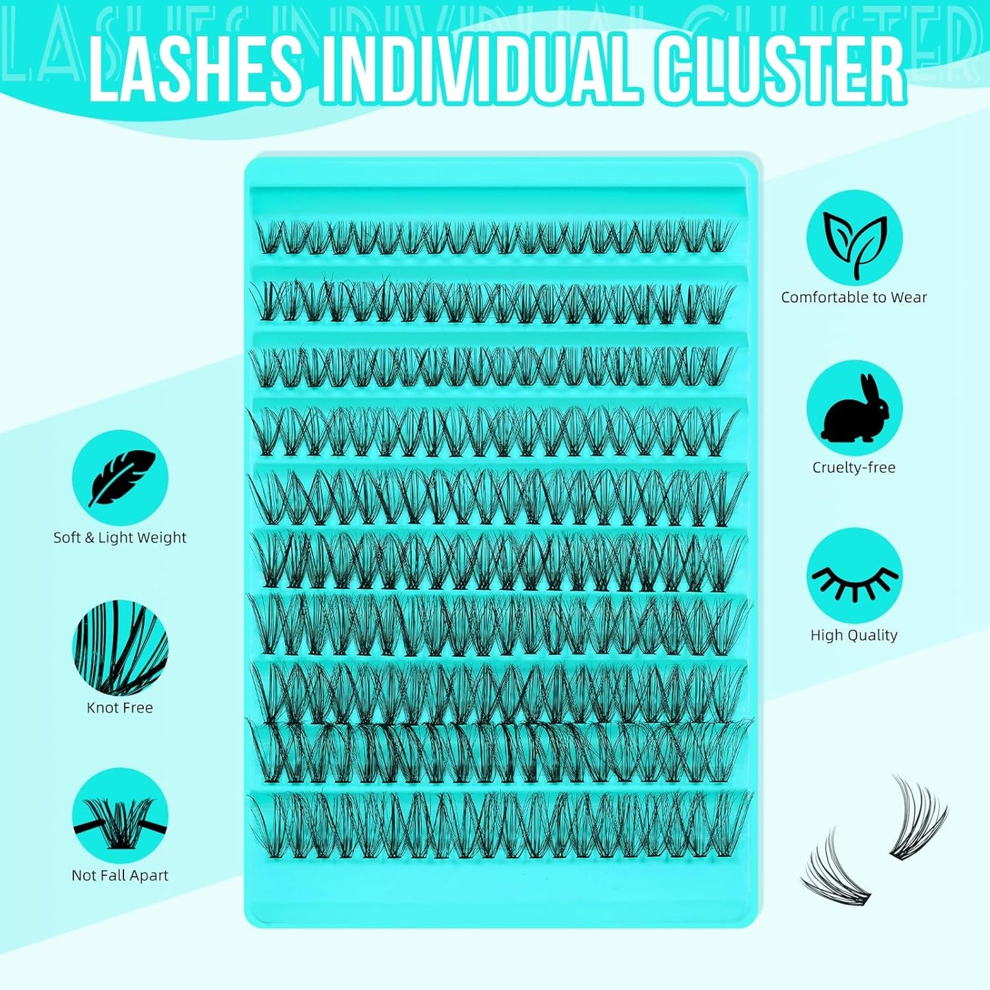 Lash Clusters 200pcs, Eyelash Extension Kit 30D D Curl Diy Cluster Eyelashes Extensions Lash Bond and Remover Waterproof Lash Applicator Tools for 8-18mm Mix Lashes Beginner Self Use