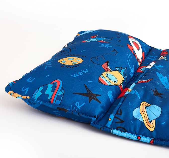 Toddler Nap Mat with Removable Pillow & Minky Blanket Sleeping Bag for Kids Handle & Fastening Nap Mats for Preschool Daycare Kindergarten Kids Sleeping Bag (Ages 2-7 Years) Blue Dinosaur