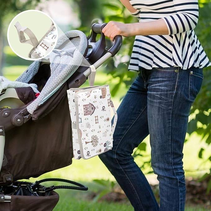 Portable Changing Pad for Baby - Cute Farm Animals Waterproof Diaper Changing Mat Travel Changing Pad with Built-in Pillow - Shower Gift for Baby