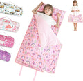 Toddler Nap Mat for Preschool 50''x30'' Sleeping Mat with Removable Pillow and Minky Blanket for Kids Ages 3-7 Roll Up Soft Sleeping Bag for Boys Girls Kindergarten Daycare Sleepover