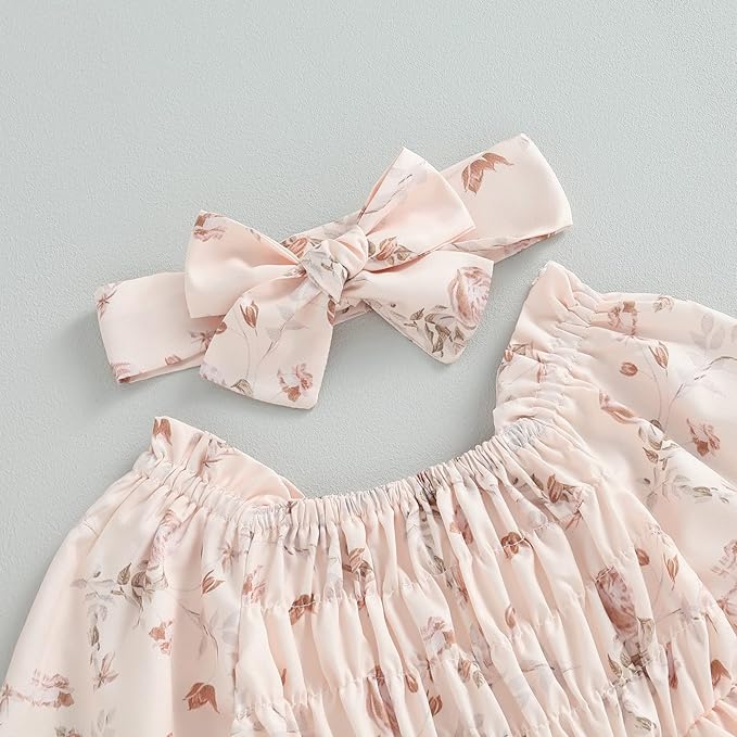 2pcs Infant Baby Girls Romper Dress Headband Long Sleeve Clothing Flowers Newborn Boho Girl Outfit Jumpsuit Clothes