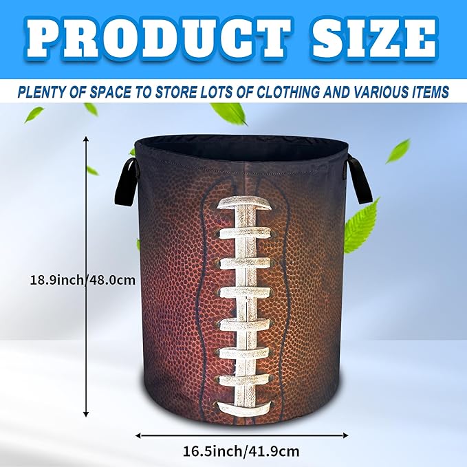 Football Laundry Basket Oxford Cloth Ball Texture Laundry Hamper With Handle Foldable Portable Clothes Storage Basket 18.9 X 16.5 Inch Storage Bag For Laundry Room/Bathroom/Bedroom/Dormitories
