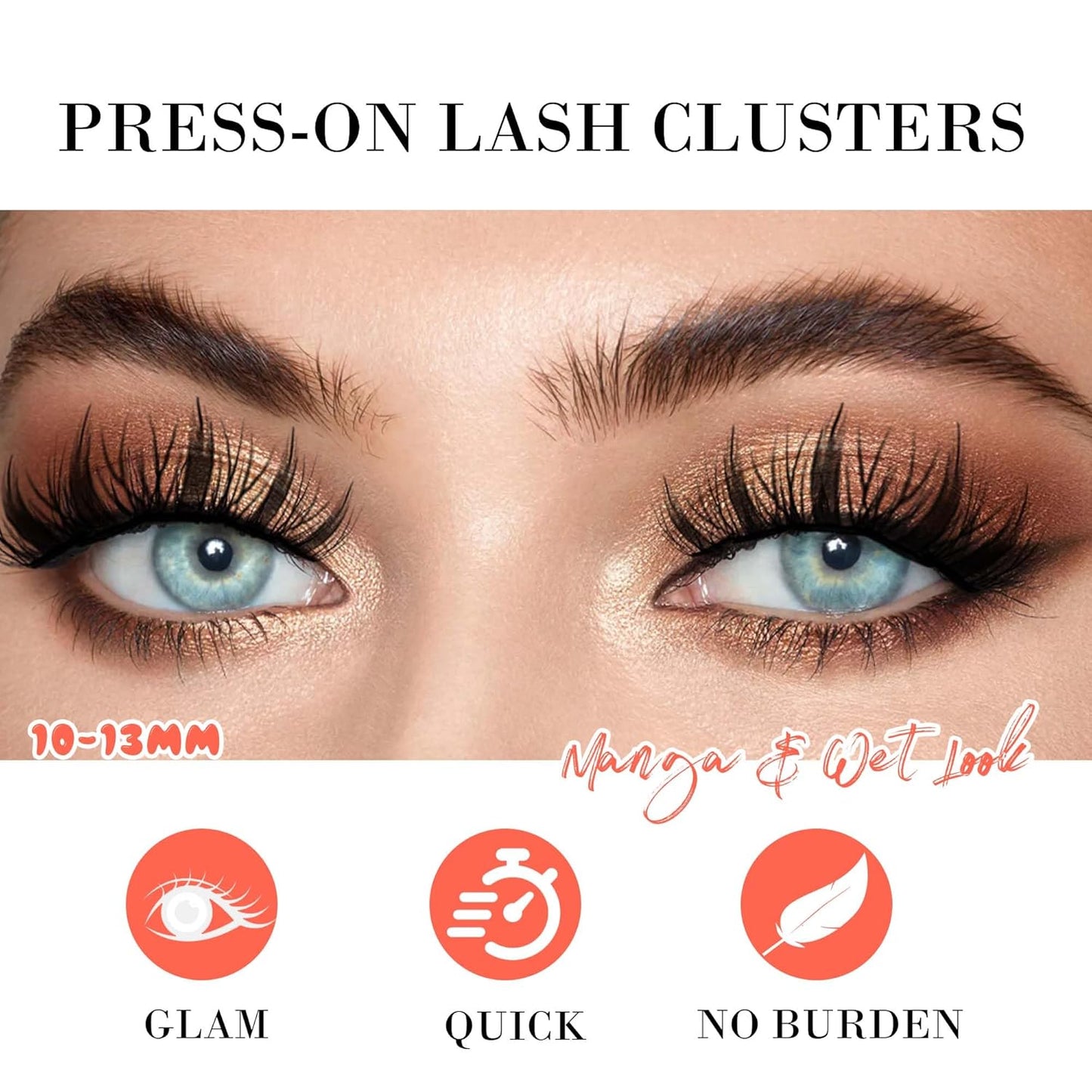 GAQQI Self Adhesive Eyelashes Lash Clusters, Press on Lashes 10-13mm Natural Manga Cluster Lashes, Reusable No Glue Lashes C Curl, NEW-TECH Thin Flakes Pre Glued Eyelashes Clusters (PG01)