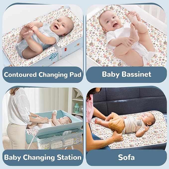 Baby Diaper Changing Pad – 31.5" x 21.5" Extra Large Waterproof Absorbent Portable Changing Mat, Reusable Changing Pad Liner for Travel or at Home Use(Floral2)