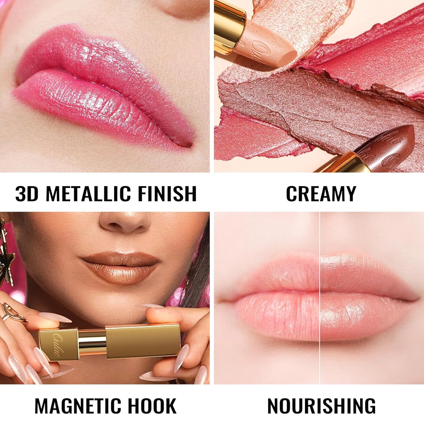Oulac Glitter Lipstick for Women with Metallic 3D Shine Lightweight Hydrating Formula, High Impact Lip Color, Vegan Beauty, Sheer Coverage Lip Makeup, Christmas Gifts for Women, Free to be(26)