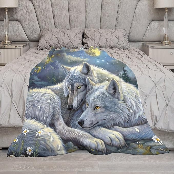 Wolf Blanket Wolves Gifts for Girls Boys Woman Kids Wolf Animal Lover Throw Blankets Soft Blanket Warm Fleece Flannel Plush Blankets for Bed Sofa Couch 50"x60"