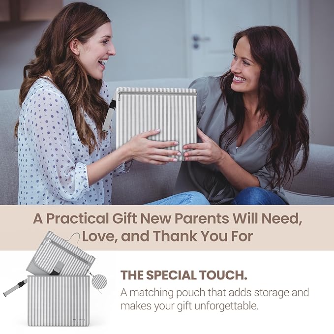 Portable Diaper Changing Pad - Large, Waterproof Travel Changing Pad for Baby with Extra Storage, Wipes Pocket & Pacifier Case - Portable Diaper Changing Station - Gray Striped