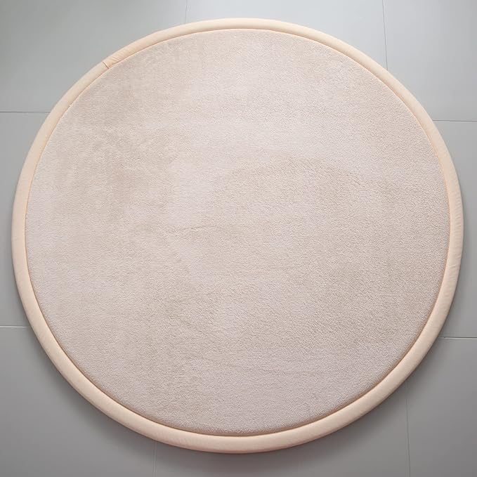 Loartee Thick Kids Round Rug - Coral Velvet Area Rugs, Memory Foam Circular Carpet for Nursery Playroom Home Decor Dormitory, Diameter 71 inch, Brown