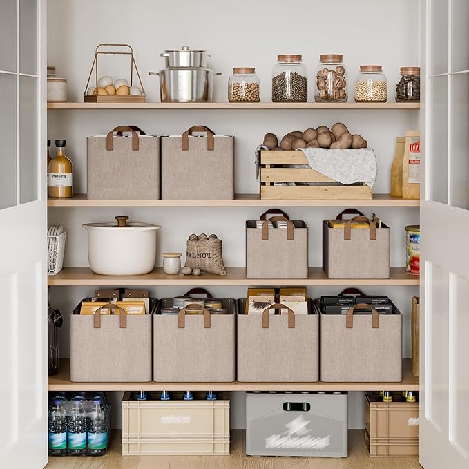 StorageWorks Storage Bins, Fabric Storage Bins for Shelves, Extra Large Storage Baskets with Metal Frame, Closet Baskets and Bins with Handles, Jumbo, Brown and Beige, 2-Pack