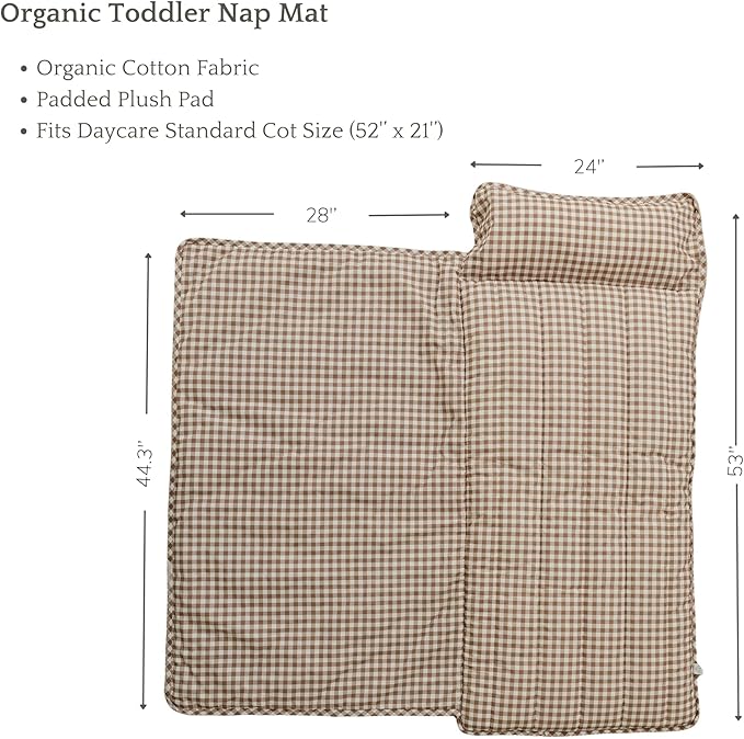 Organic Toddler Nap Mat – 100% Cotton Kids Washable Sleeping Mat & Detachable Pillow – Sleeping Bag with Soft 1.5” Pad – Ideal Nap Mat for Daycare, Preschool, & Sleepovers