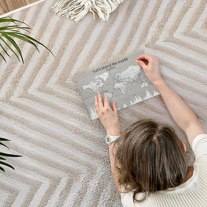 ElephantStock - Let's Travel II Push Pin World Map Wall Art - Horizontal Canvas Wall Art - Living Room Wall Decor - Digital Art Map Canvas Art - Gray And White Decor - 12" x 8"