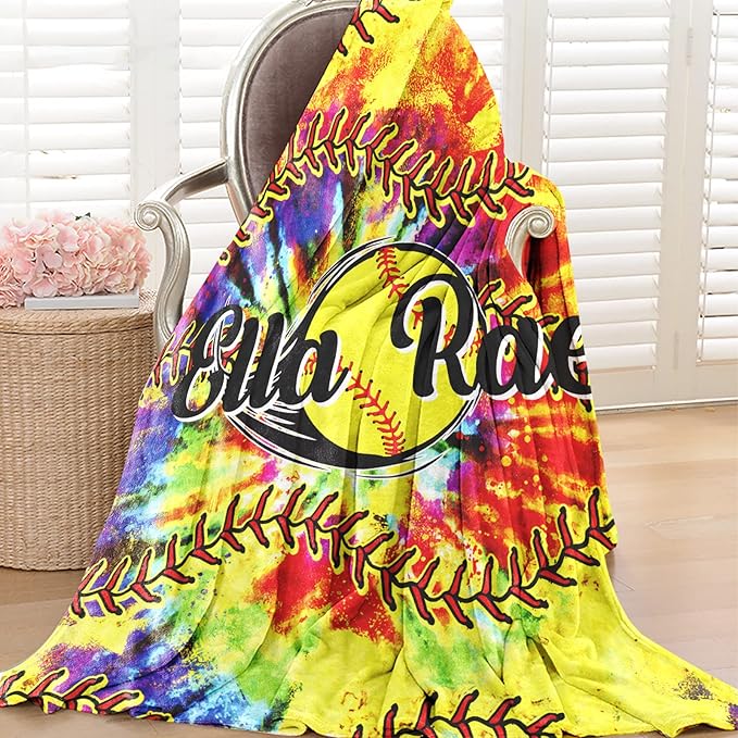 Personalized Softball Kids Blanket with Name and Number - Custom Sport Bed Blankets Gift for 0-3 Months Baby Essential - Super Warm and Comfortable 30x40inch