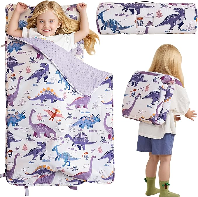 DJY Toddler Nap Mat,Kid Slumber Bag with Removable Pillow & Minky Blanket,Soft Sleeping Mat Perfect for Daycare,Preschool,Kindergarten,Travel