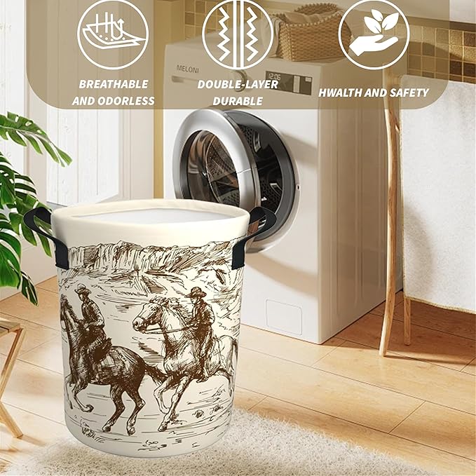 Western Cowboy Laundry Basket Gifts for Boys, Boys' Room Decor Baby Nursery Hamper Western Room Decor 19.6x15.7 Inch