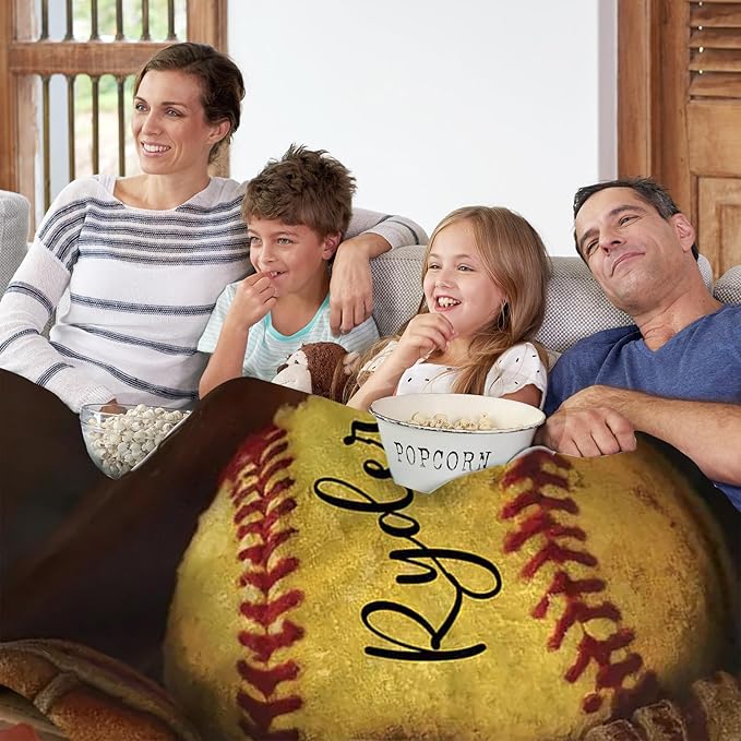 Custom Baby Softball Blanket with Name Number: Personalized Fluffy and Warm Gift for Baby Toddler Kids and Adults Birthday Skin-Friendly Flannel Fabric(40"x50")