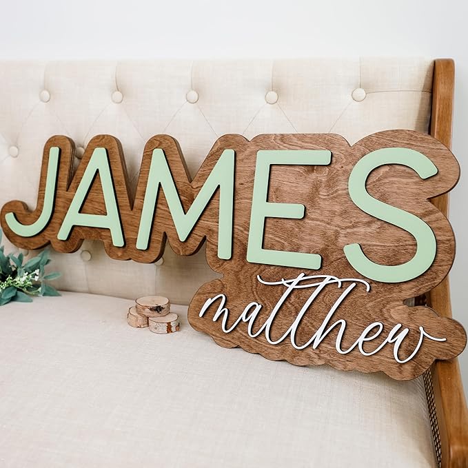 Hickory Hollow Designs Nursery Name Sign, Wooden Name Sign, Name Plate for Wall, Custom Wooden Sign, Baby Name Announcement Sign, (James Matthew)