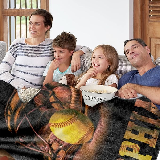 Custom Baseball Blanket for Baby Kids - Personalized Name and Number - Soft Warm and Fluffy Flannel Fabric Gift for Sports Lovers 30x40inch