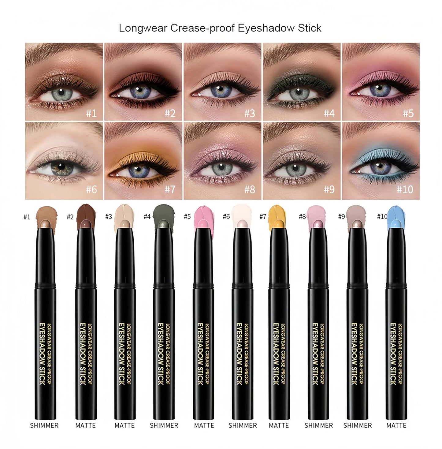 MAEPEOR 10 Colors Cream Eyeshadow Stick Silky Smooth Matte Shimmer Eyeshadow Pen Waterproof and Long Lasting Shadow Pencil for Girls and Women (Color 04)
