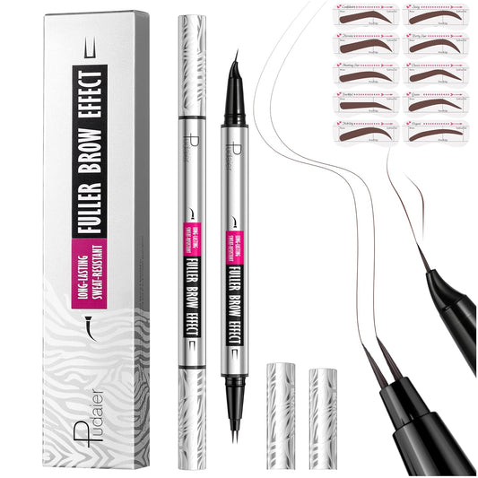2 Pack 2 Fine Tip Eyebrow Pen, Waterproof Filling Faux Brow Makeup Pencils for Women with Precise Curved Brush-Tip to Fast Create Natural Hair-Like Brows, Last All-Day (Cool Brown)