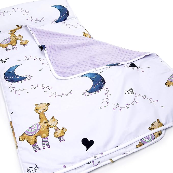 JumpOff Jo Nap Mat for Kids - Cozy Kids Rest Mat with Removable Pillow and Ultra Soft Blanket for Preschool, Daycare, and Sleepovers - Llama & Mama