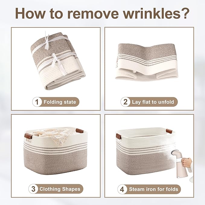 85L Tall Laundry Hamper with Handles for Living Room Storage, Extra Large Woven Rope Baskets Bin for Blanket, Kids Toy, Gifts, Wicker Hamper for Bedroom Dirty Clothes, 17"x14"x22" White Brown