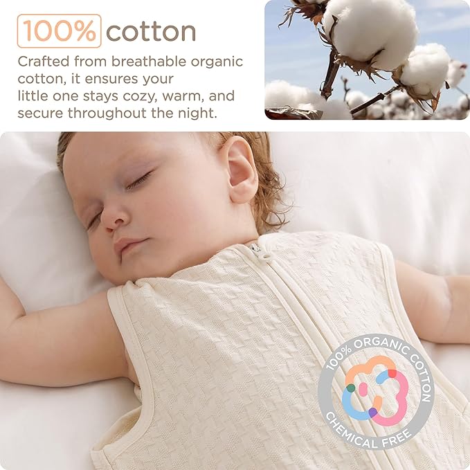 KUB Baby Unisex Sleep Sack 6-12 Months 2-Way Zipper Sleeveless Sleeping Bag 100% Cotton Wearable Blanket for Newborns Infant