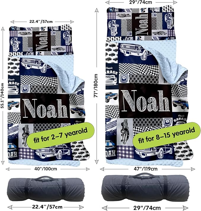 Personalized Toddler Nap Mats for Preschool, Custom Name Kids Sleeping Bag for Daycare, Roll Up Sleeping Mat with Removable Pillow and Soft Dot Minky Blanke for Boys Camping Travel