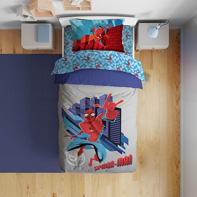 Sunny Side Up Kids Comforter Set Includes Sheets and Pillow Covers - Soft and Cozy Bed Set for Stylish Room Decor, Gray - Spiderman, 4 Piece Toddler Bedding