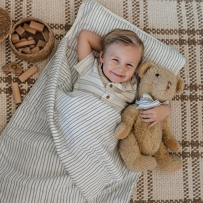 Makemake Organics GOTS Certified Organic Cotton Nap Mat with Detachable Pillow for Kids Soft Sleeping Bag for Toddlers, Boys, Girls - Ideal for Daycare, Preschool, Kindergarten