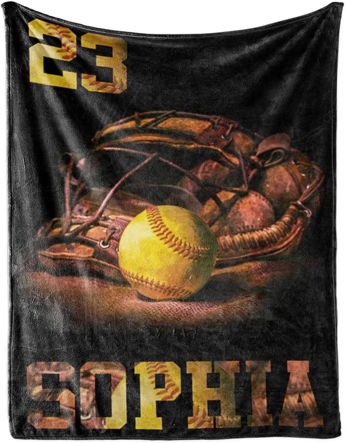 Custom Baseball Blanket for Baby Kids - Personalized Name and Number - Soft Warm and Fluffy Flannel Fabric Gift for Sports Lovers 30x40inch