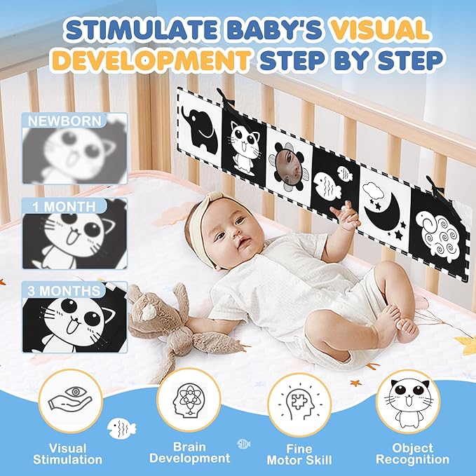 High Contrast Baby Toys for Newborn Development - Tummy Time Black and White Baby Toys for 0-3-6-12 Months - Soft Montessori Visual Stimulation Sensory Infant Book - Shower Gift for Boys Girls