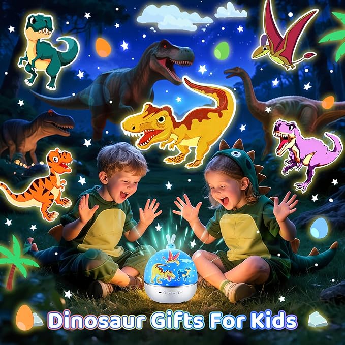 One Fire Dinosaur Night Light Projector, with 15 Films & Bluetooth Music and Remote-Controlled Dino Night Light, Rechargeable Star Projector for Kids, Dino Decor Dinosaur Gifts for Boys.