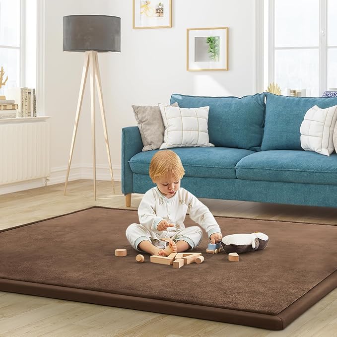 Baby Play Mat for Floor Tummy Time Mat Nursery Rug Muscle Area Rug Playroom Rug Tatami 74 * 50" Memory Foam 1.3" Thick Crawling For Babies,Toddlers, Infants, Kids,Floor,Coffee