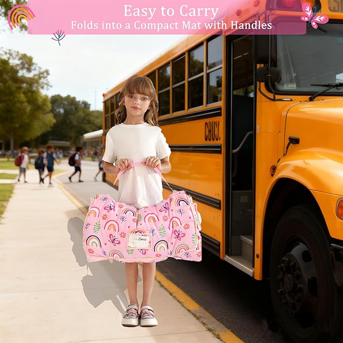 Toddler Nap Mat for Preschool 50''x30'' Sleeping Mat with Removable Pillow and Minky Blanket for Kids Ages 3-7 Roll Up Soft Sleeping Bag for Boys Girls Kindergarten Daycare Sleepover