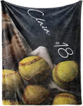 Personalized Baby Softball Bed Blanket: Custom Name and Number Sport Blankets for Toddler Boys Girls Adults Birthday Mothers Fathers Easter (60x80inch)