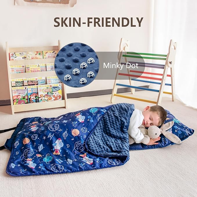 Primlect Toddler Nap Mat with Removable Pillow and Fleece Blanket, Extra Large 55''x35'' Sleeping Bag, Washable, Light, Easy to Roll up, Perfect for Daycare, Preschool, Kindergarten, Travel