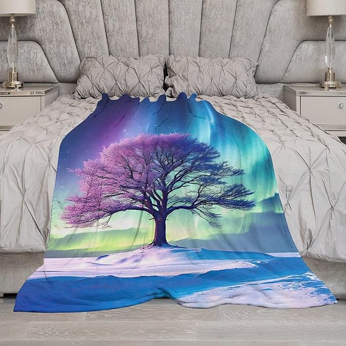 Tree of Life Blanket Arctic Tree Gifts for Girls Boys Woman Kids Aurora Borealis Lover Throw Blankets Soft Blanket Warm Fleece Flannel Plush Blankets for Bed Sofa Couch 40"x50"