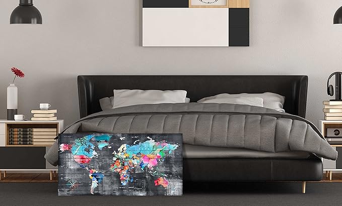 ZHAOSHOP Teal Bedroom Wall-Art - World Map Wall Decor - World Maps For Wall Ready To Hang Size 40" x 20"