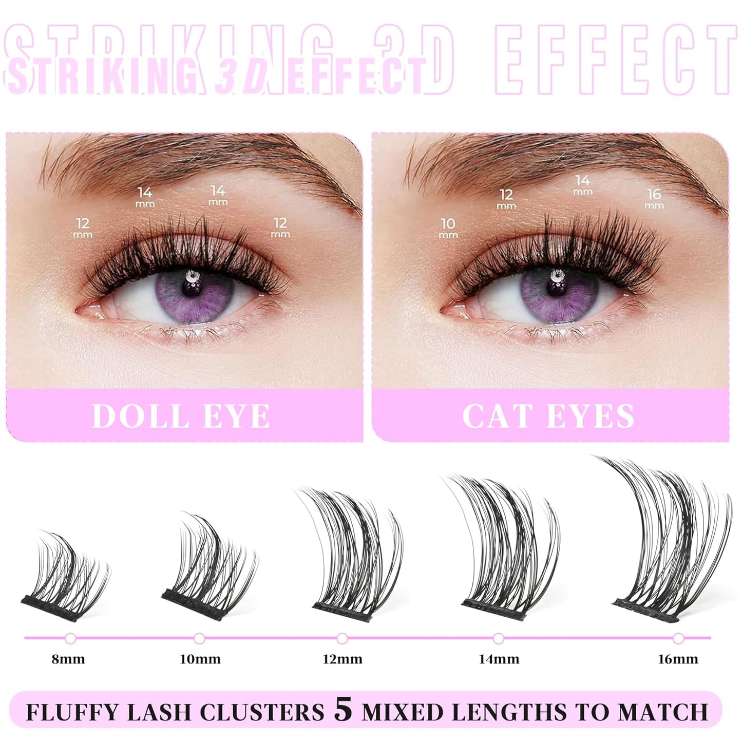 Manga Lash Clusters Eyelash Extensions Wispy Anime Eyelash Clusters Lash Extension 60pcs 8-16MM D Curl Volume Individual Lashes Clusters Natural spiky lash clusters DIY Eyelash Extension at Home