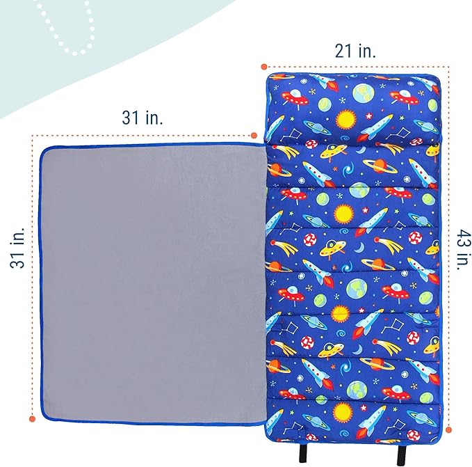 Wildkin 43-inch Kids Nap Mat – Soft Microfiber Toddler Sleeping Mat with Pillow