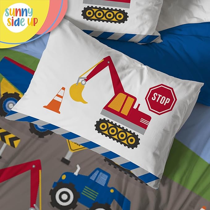 Sunny Side Up Construction Zone Toddler Comforter Set - 4 Piece Preschool Bedding Includes Comforter, Sheets & Pillow Cover - Super Soft Vehicles Microfiber Bed Set