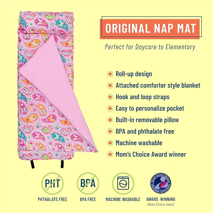 Wildkin Kids Original Nap Mat – Cozy Kids Sleep Mat with Pillow, ideal for School & Travel