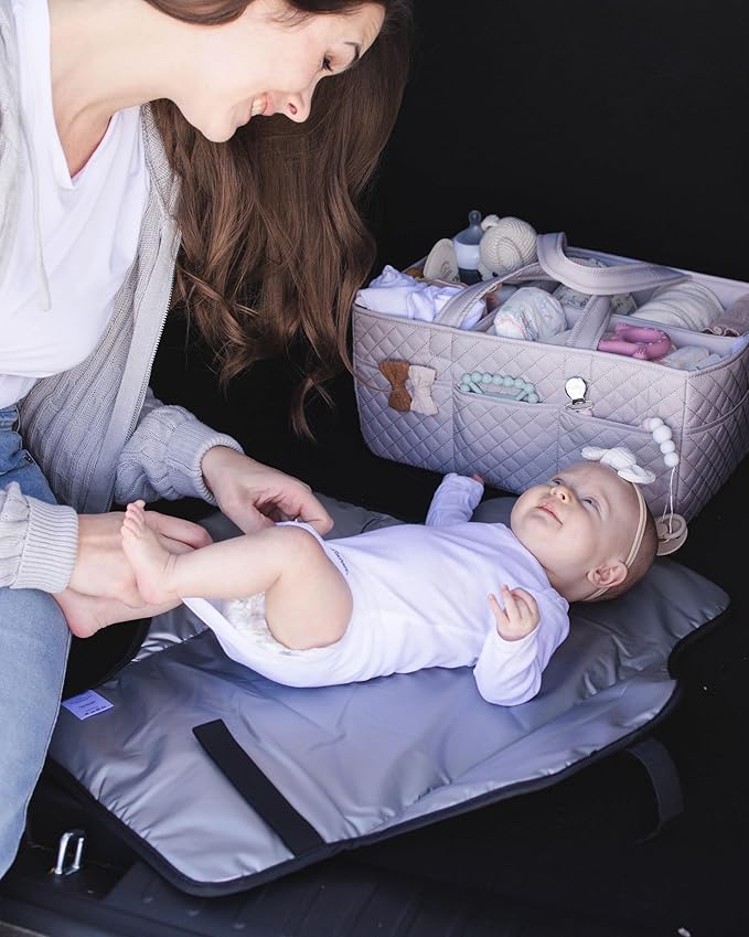 Lily Miles Baby Changing Pad Portable, Diaper Changing Mat with Magnetic Latches, Waterproof Travel Pad for Diaper Bag, Newborn Essentials, Gift for Baby Shower and Registry (Black Twill, Large)