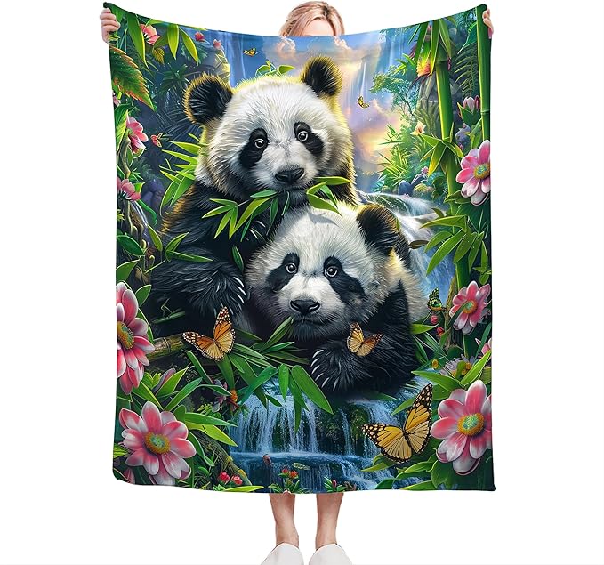 Panda Blanket Funny Pandas Gifts for Girls Boys Woman Kids Cute Panda Lover Bear Throw Blankets Soft Warm Fleece Flannel Plush Blankets for Bed Sofa Couch 40"x50"