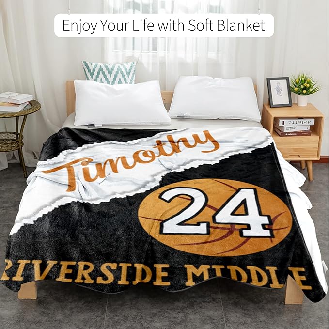 Custom Kids Soft Blanket: Personalized Gift for Basketball Football Soccer Softball Lovers Name and Number - Flannel Toddler Bed Blankets (60X80inch)